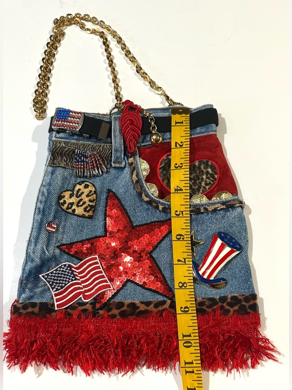 Jeans Denim Crossbody Bag with Embroidered Pocket Gold Chain - Custom Made Y2K - Picture 11 of 15